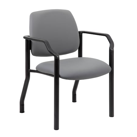 Boss Office Products Patient Guest Arm Chair, Black Steel Frame, Gray Antimicrobial Vinyl, 300 lb Capacity B9591AM-GY